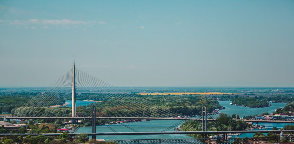 A view of a bridge over a body of water